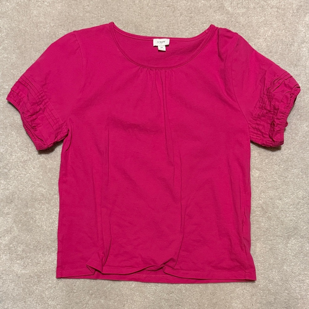 J. Crew Bright Pink Short Sleeve Tee with Pintucked Sleeves